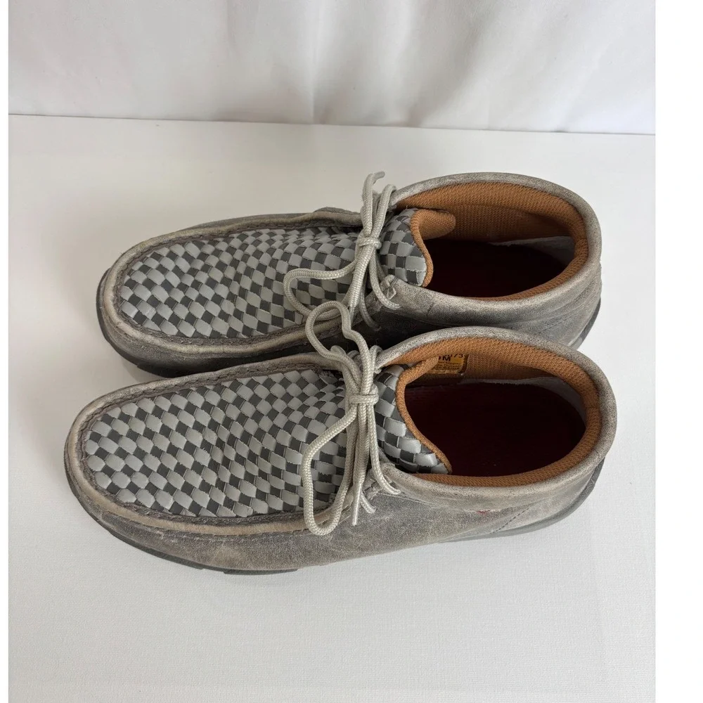 Twisted X Driving Moc Mens 9M Grey Leather Woven Checkerboard Chukka MDM0073
